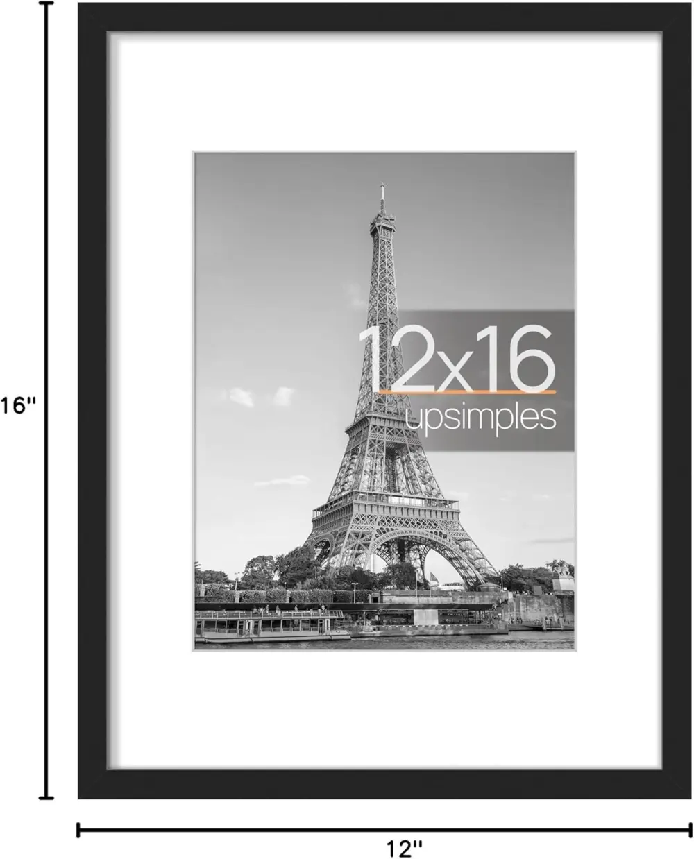 12x16 Picture Frame, Display Pictures 8.5x11 with Mat or 12x16 Without Mat, Wall Hanging Photo Frame, Black, 1 Pack