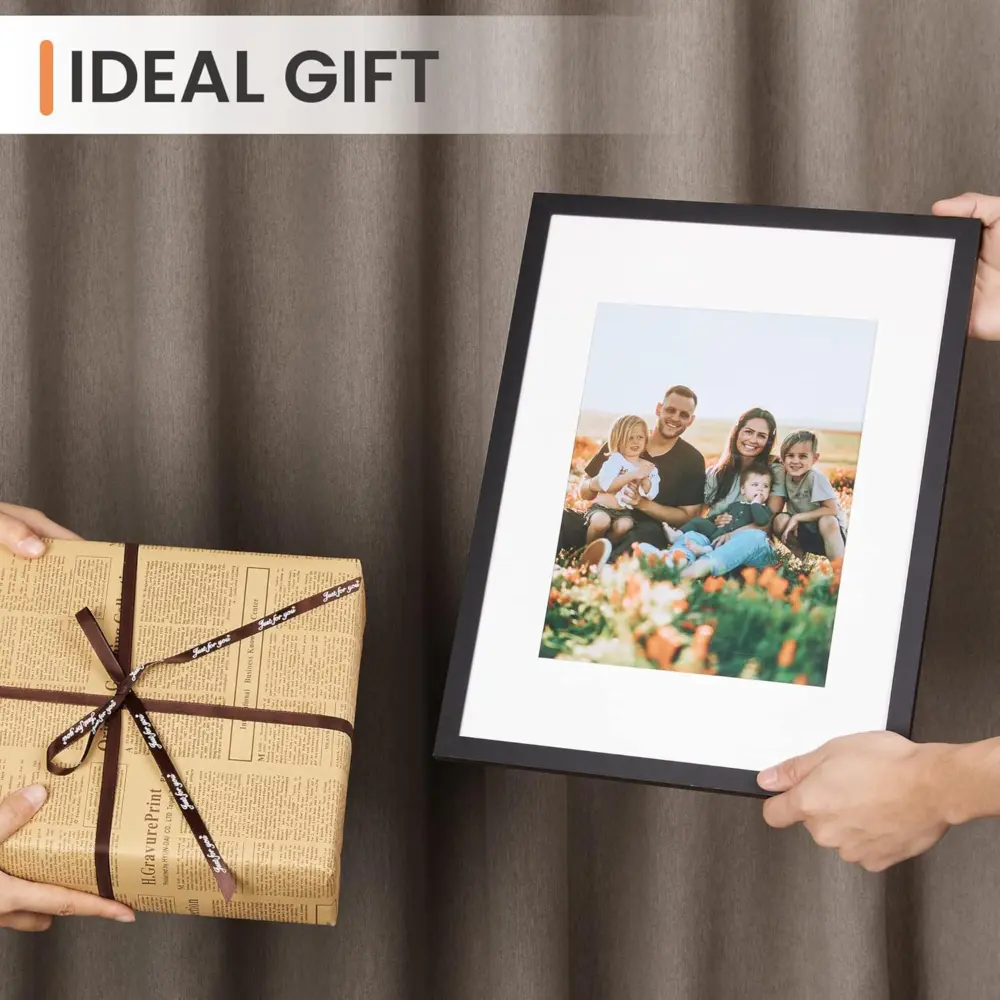 12x16 Picture Frame, Display Pictures 8.5x11 with Mat or 12x16 Without Mat, Wall Hanging Photo Frame, Black, 1 Pack