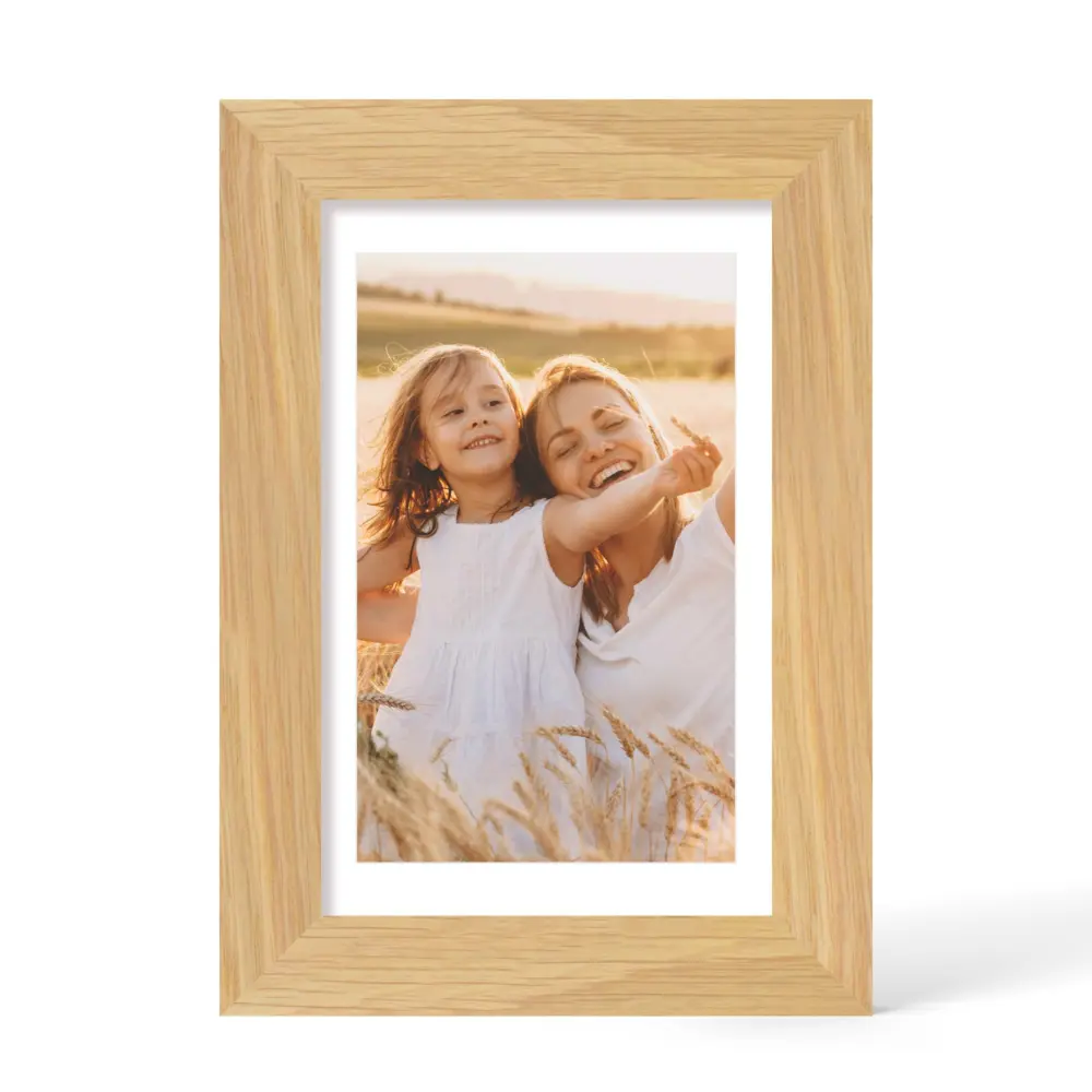 Solid Oak Wood Frame - 4x6 Natural Wooden Picture Frames with Real Tempered Glass,Display Pictures 3.5x5 with Mat or 4x6 Without Mat for Wall Decor Art Photo