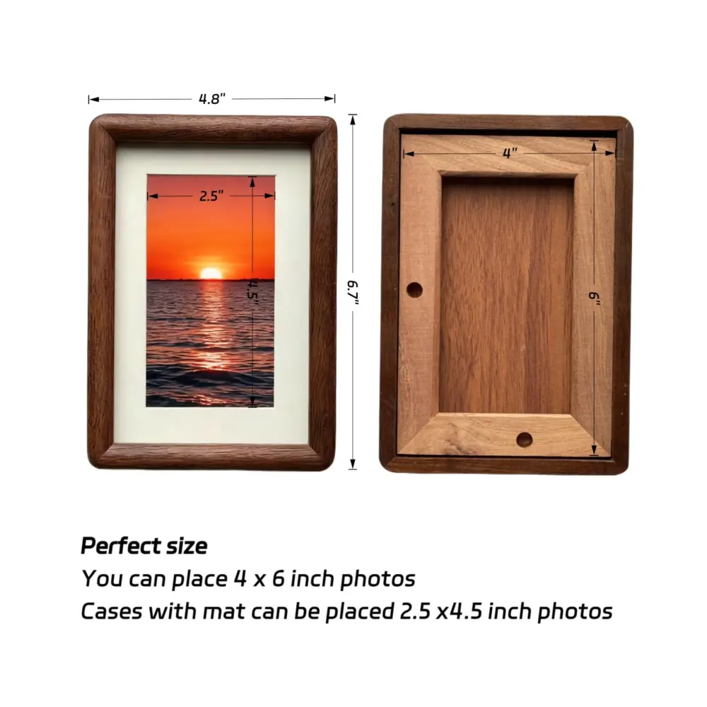 4x6 Picture Frame Wood, Natural Walnut Picture Frame, With Mat, Can Fit 2.5x4.5 Photos, Can Hung or Placed