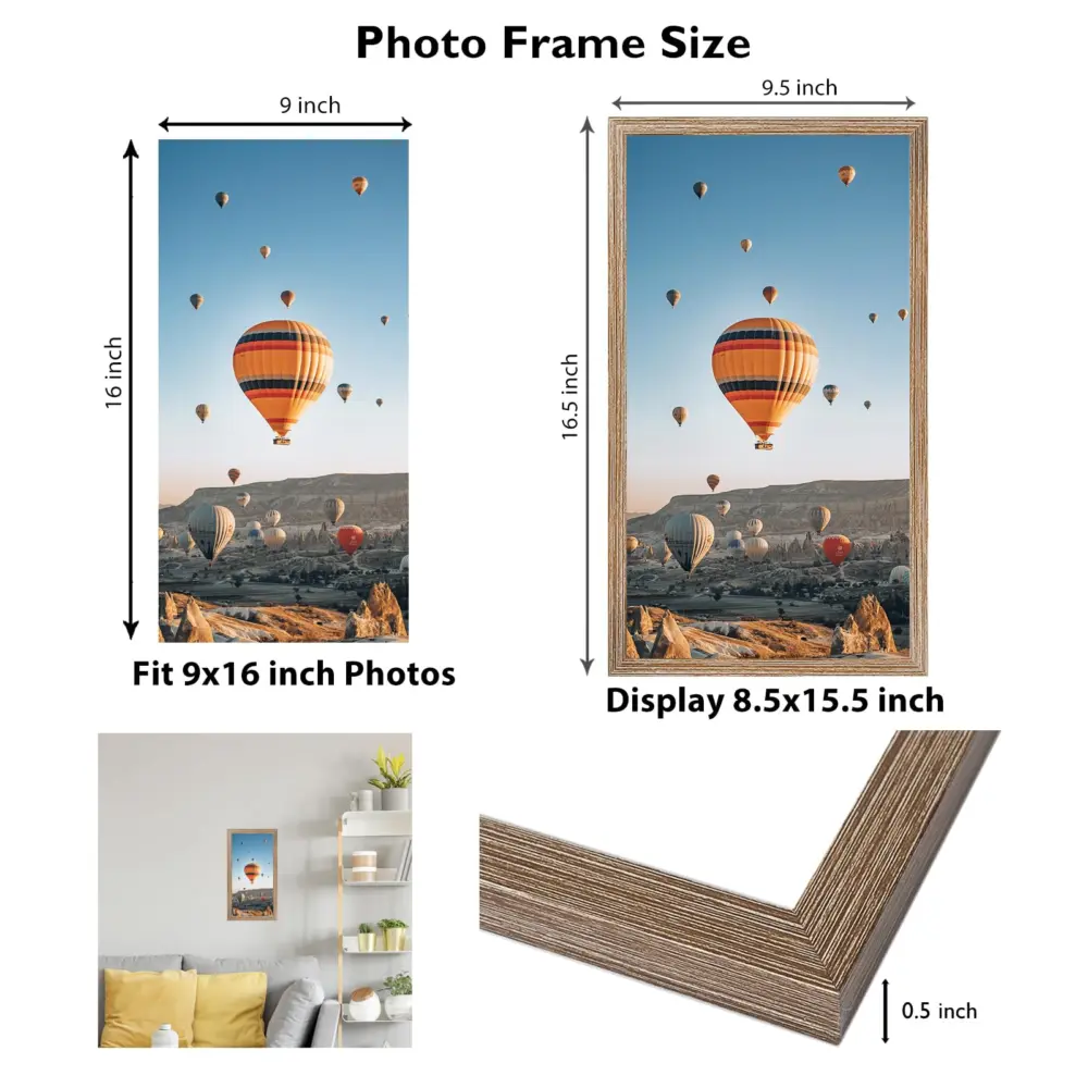 9x16 Picture Frame Rustic Brown for Wall Hanging, Wall Mounting Horizontally or Vertically, 9 x 16 Wall Gallery Poster Photo Frame with Shatter Resistant Plexiglass, Rustic Brown
