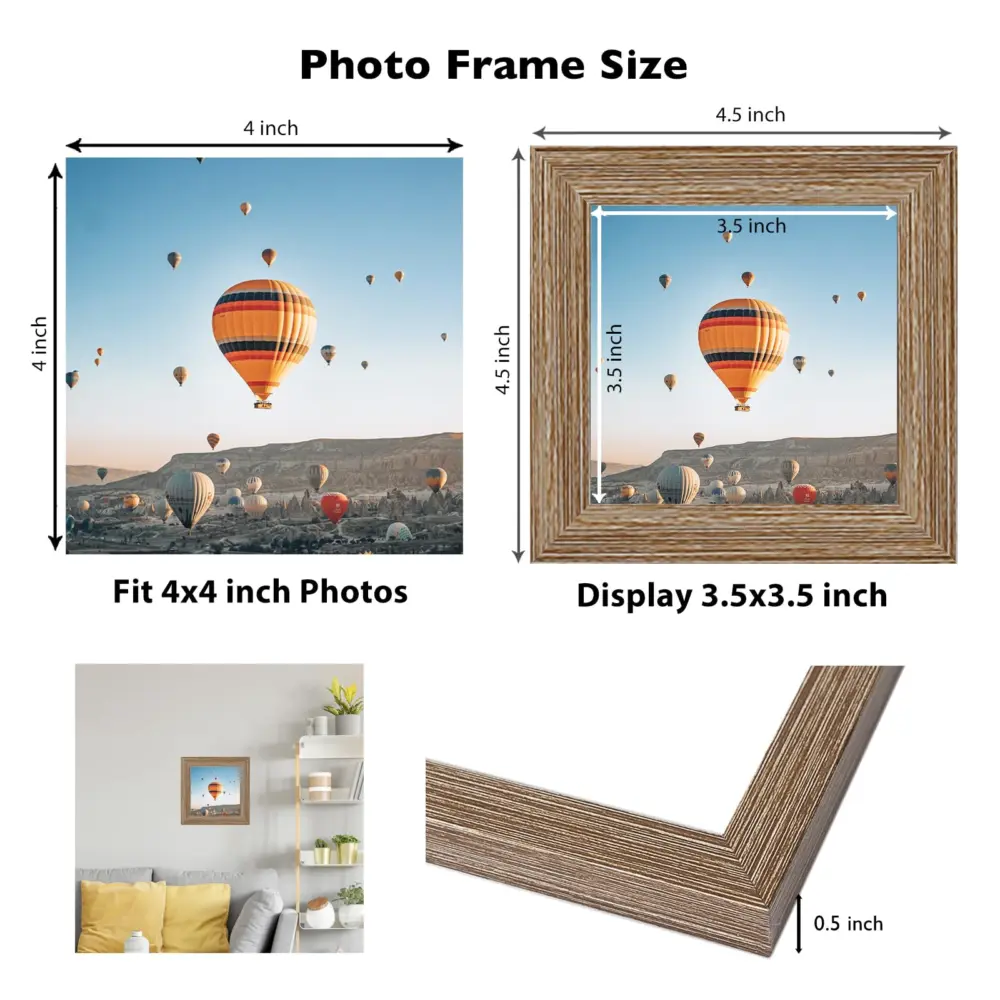 4x4 Picture Frame Rustic Brown for Wall Hanging or Tabletop, Wall Mounting Horizontally or Vertically, 4 x 4 Wall Gallery Poster Photo Frame with Shatter Resistant Plexiglass, Rustic Brown