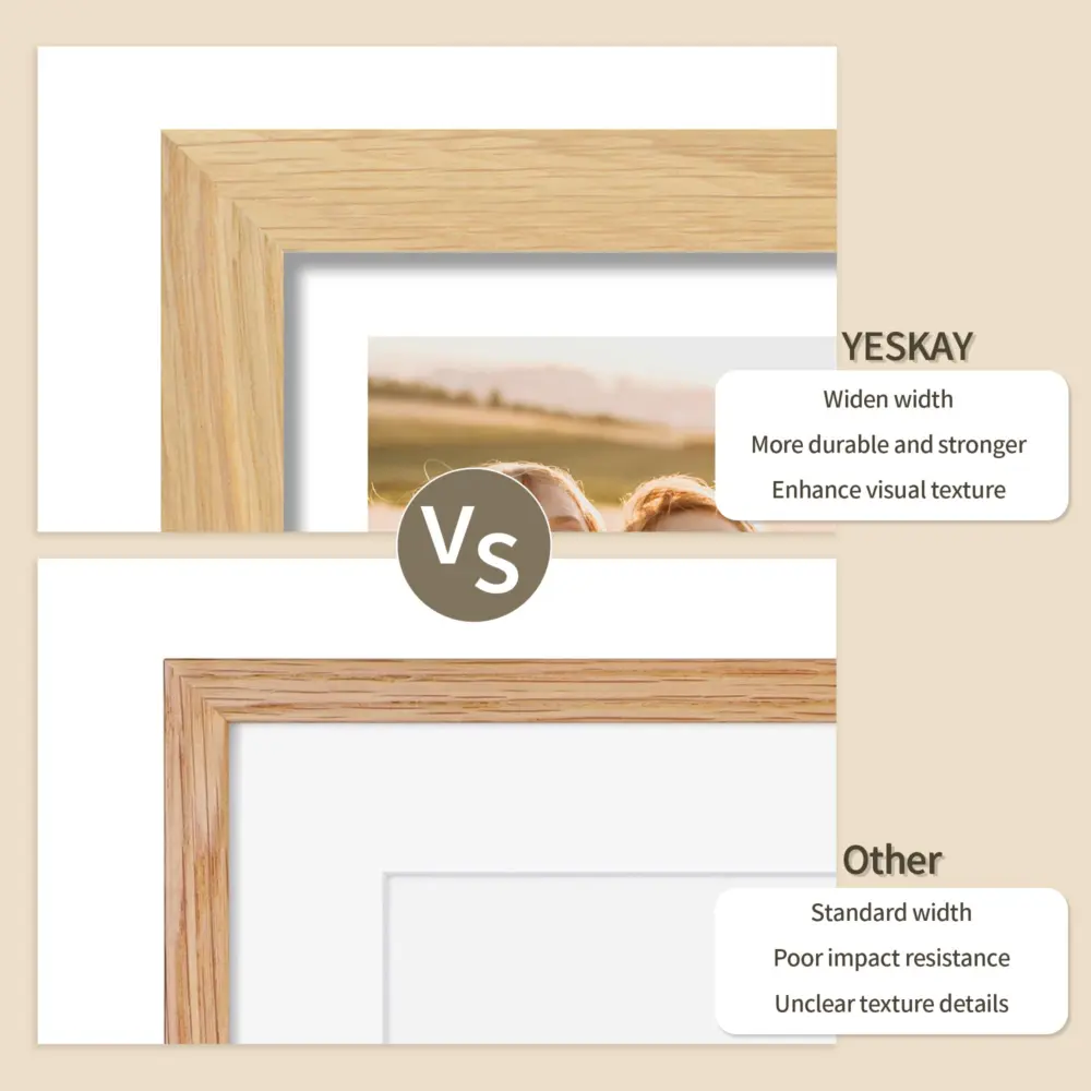 Solid Oak Wood Frame - 4x6 Natural Wooden Picture Frames with Real Tempered Glass,Display Pictures 3.5x5 with Mat or 4x6 Without Mat for Wall Decor Art Photo