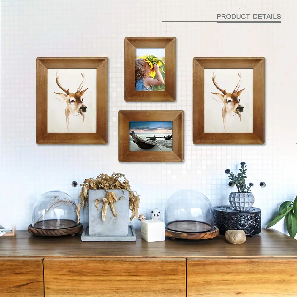 8x10 Picture Frames,Brown Rustic Wood Frame with Glass Front, Display 10x8 inch Photos for Table Top Display and Wall Mounting
