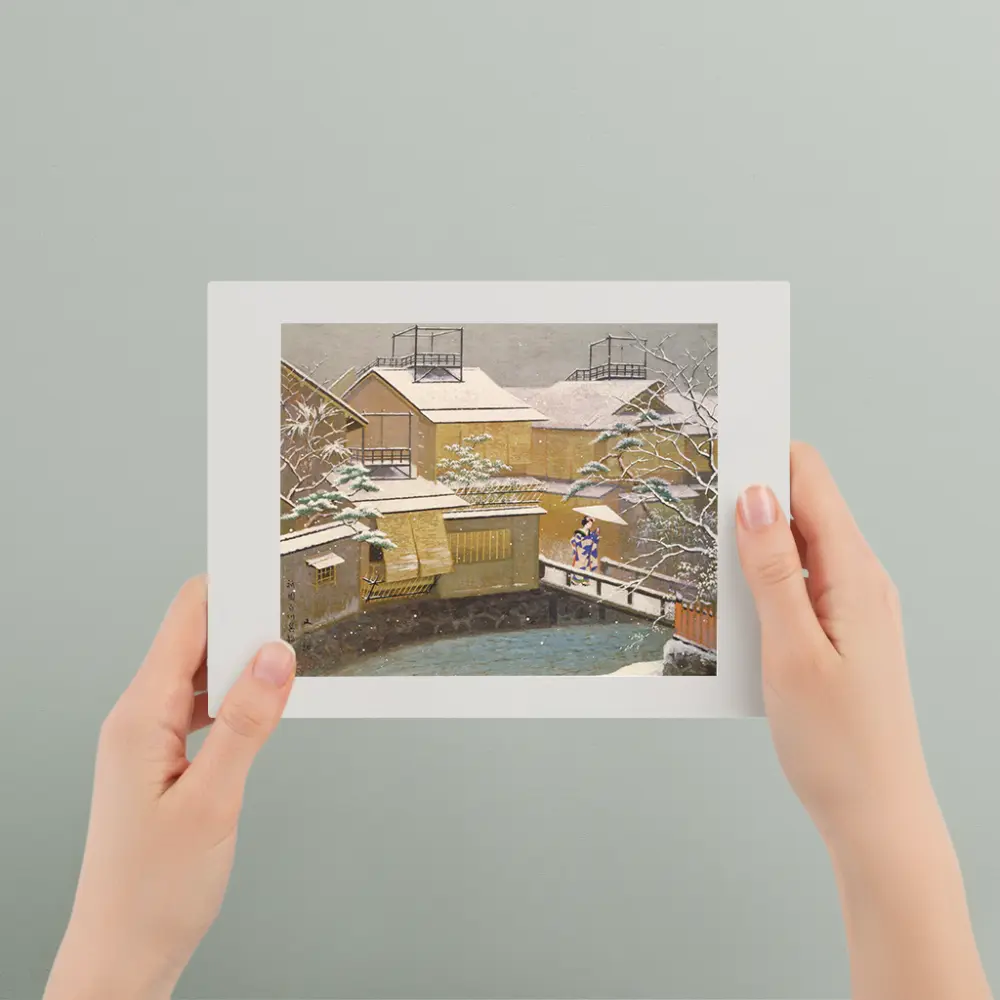 2-with_hands Houses on a Street of Kyoto:The Snow in Spsing in Gion