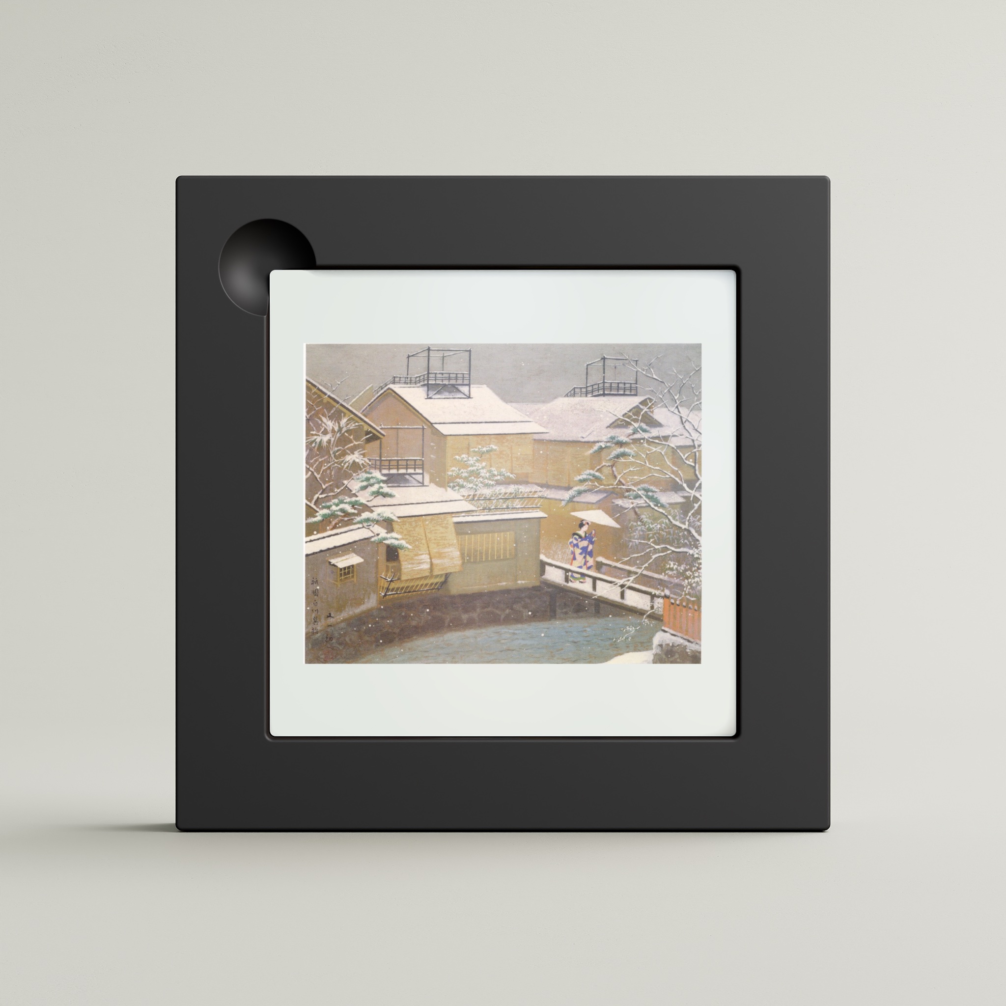 Houses on a Street of Kyoto:The Snow in Spsing in Gion (framed)