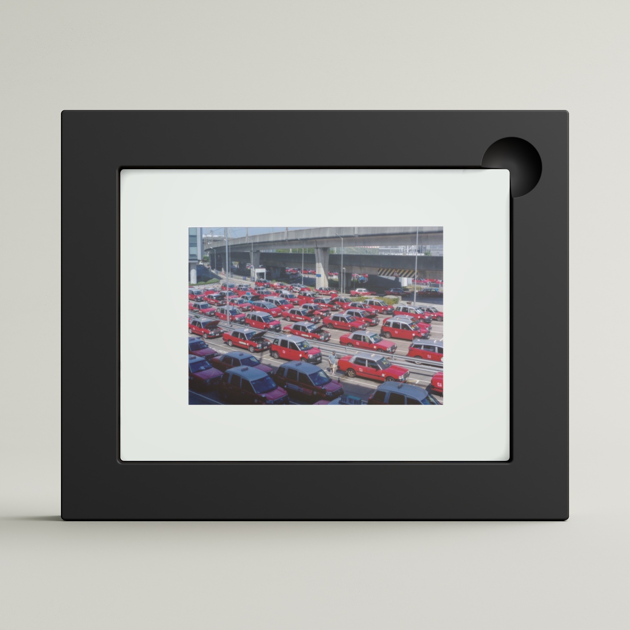 Red Taxis at Hong Kong Airport (framed)